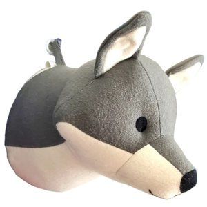 PILLOWFORT Plush Gray Wolf Fox Head Hanging Faux Taxidermy Wall Decor Boho Charm